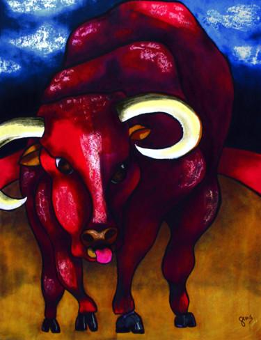 Peinture intitulée "Le taureau ne rit p…" par Jf C20, Œuvre d'art originale, Encre