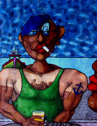 Peinture intitulée "Play-boy des mers.j…" par Jf C20, Œuvre d'art originale, Encre