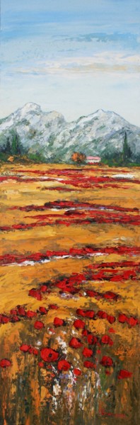 Painting titled "Coquelicots vers le…" by Jean-François Clemenceau, Original Artwork, Oil