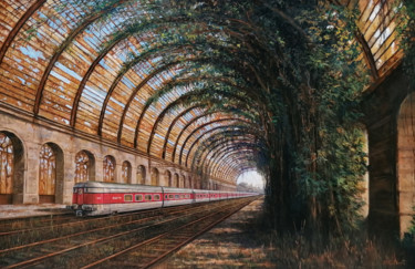 Peinture intitulée "La Gare internation…" par Jean-François Grébert, Œuvre d'art originale, Huile Monté sur Châssis en bois