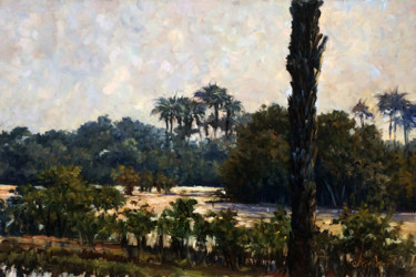 Peinture intitulée "Les palmiers bleus" par Jean-François Grébert, Œuvre d'art originale, Huile
