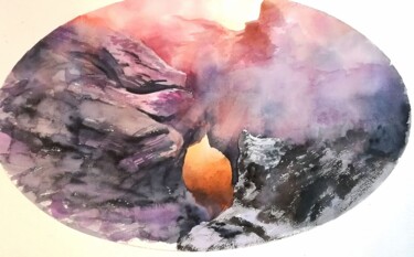 PIRENE La Madre de mi tierra Peinture intitulée "PIRENE La Madre de…" par Julio Gimėnez, Œuvre d'art originale, Aquarelle Monté sur Verre