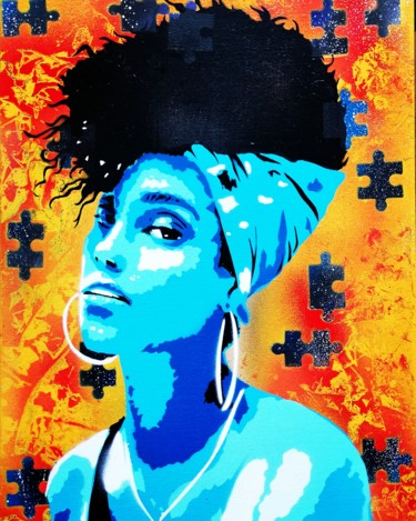 Malerei mit dem Titel "Alicia Keys" von Jgsprayart®, Original-Kunstwerk, Sprühfarbe