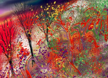 Digitale Kunst getiteld "Les arbres flamboya…" door Jean-Henri Colleye, Origineel Kunstwerk, Digitaal Schilderwerk