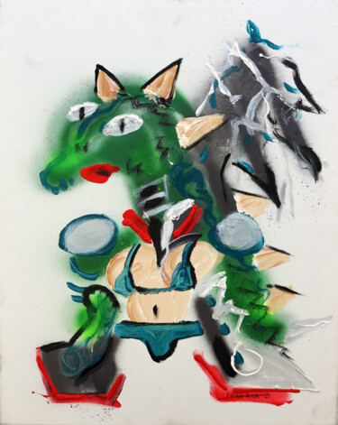 Schilderij getiteld "Bikini Dragon" door Jhoan Roa, Origineel Kunstwerk, Acryl