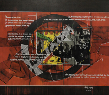 Schilderij getiteld "Demarcation line" door Jia Jing, Origineel Kunstwerk, Acryl Gemonteerd op Frame voor houten brancard