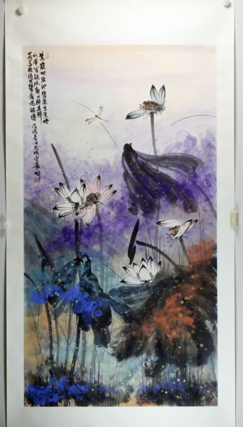 Peinture intitulée "紫霞映碧（Purple Mist）" par 嘉顺(Jiashun) 霍(Huo), Œuvre d'art originale, Encre