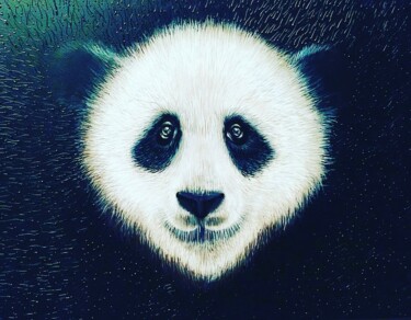 Painting titled "Panda" by Ji Aime Art, Original Artwork, Acrylic Mounted on Wood Stretcher frame