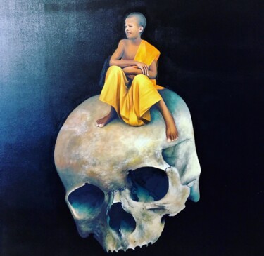 Schilderij getiteld "Siem reap" door Ji Aime Art, Origineel Kunstwerk, Olie Gemonteerd op Frame voor houten brancard