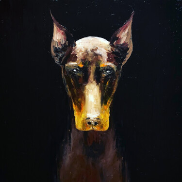 Schilderij getiteld "Black dog" door Ji Aime Art, Origineel Kunstwerk, Olie
