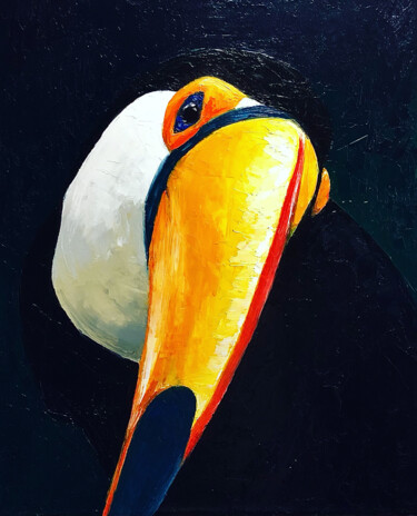 Painting titled "Toucan" by Ji Aime Art, Original Artwork, Oil Mounted on Wood Stretcher frame