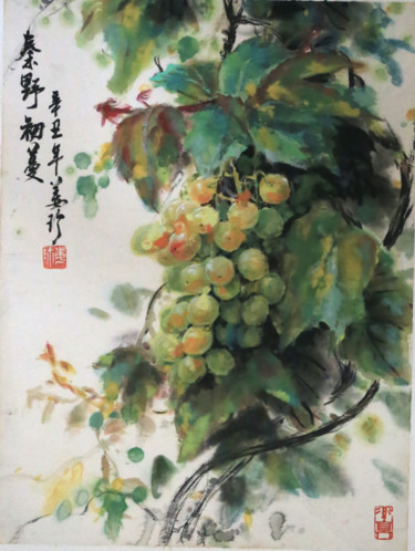 Malarstwo zatytułowany „秦野初蔓” autorstwa Zhen Jiang, Oryginalna praca, Akwarela