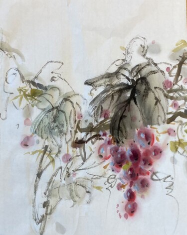 Pintura intitulada "Graps" por Zhen Jiang, Obras de arte originais, Aquarela