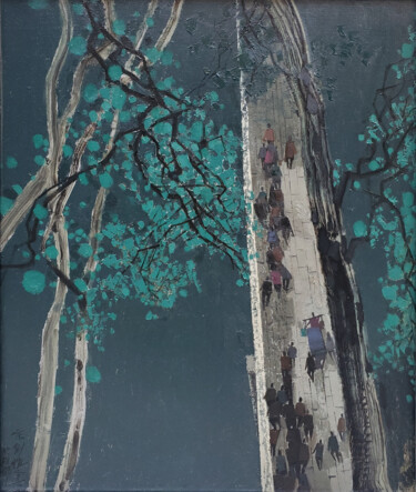 Peinture intitulée "乡音系列—桥上风景" par Jianheng Yu, Œuvre d'art originale, Huile
