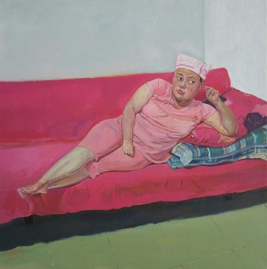 Pittura intitolato "躺在沙发上的女人" da Jianxing Li, Opera d'arte originale, Altro
