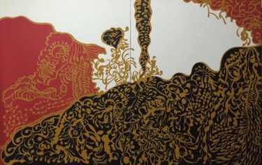 Painting titled "吻" by Jianxing Li, Original Artwork, Acrylic Mounted on Wood Stretcher frame
