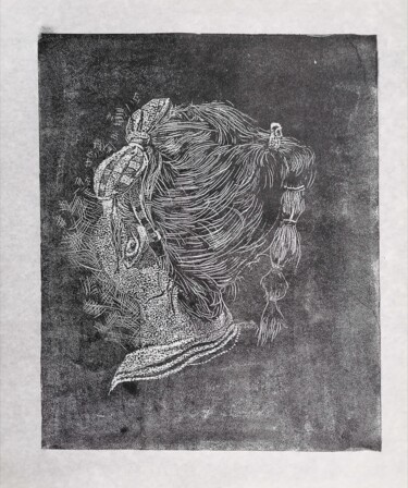 Printmaking titled "一个女孩" by Jianxing Li, Original Artwork, Ink