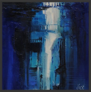Peinture intitulée "Shades of blue" par Jicé, Œuvre d'art originale, Huile Monté sur Panneau de bois