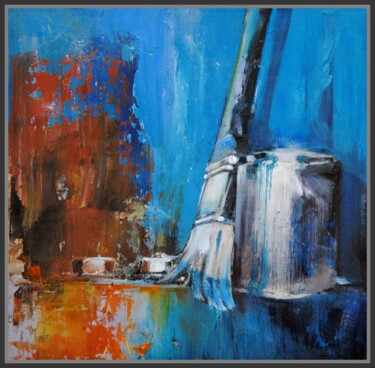 Painting titled "Bleu de travail" by Jicé, Original Artwork, Oil Mounted on Other rigid panel