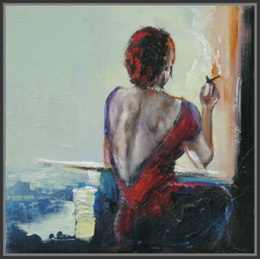 Painting titled "La fille aux cheveu…" by Jicé, Original Artwork, Oil Mounted on Other rigid panel