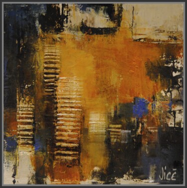 Painting titled "Orange mécanique" by Jicé, Original Artwork, Oil Mounted on Cardboard