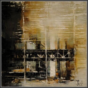 Painting titled "La part de l'ombre" by Jicé, Original Artwork, Oil Mounted on Cardboard