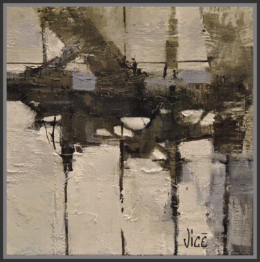 Pintura intitulada "La ligne noire" por Jicé, Obras de arte originais, Óleo Montado em Cartão
