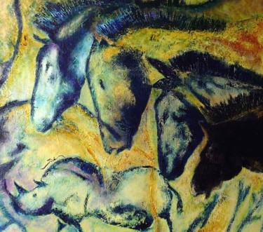 Schilderij getiteld "Caballos / Chevaux…" door Jean-Claude Waelput (Jicé), Origineel Kunstwerk, Olie