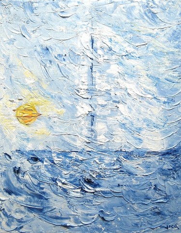 Pittura intitolato "brume marine" da Jicé, Opera d'arte originale, Olio