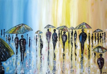 Peinture intitulée "les parapluies" par Jicé, Œuvre d'art originale, Huile