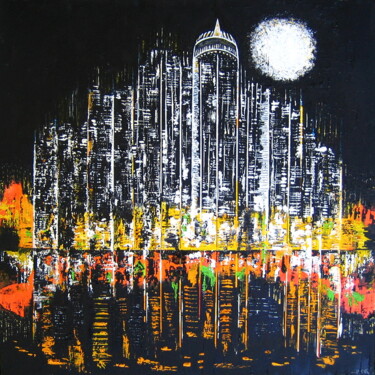 Peinture intitulée "ville lumière" par Jicé, Œuvre d'art originale, Huile