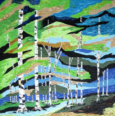 Peinture intitulée "les bouleaux" par Jicé, Œuvre d'art originale, Huile