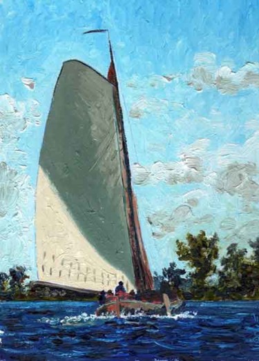 Schilderij getiteld "Frisian ship" door Jiddje, Origineel Kunstwerk, Olie