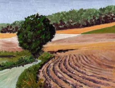 Schilderij getiteld "Crop field" door Jiddje, Origineel Kunstwerk, Olie