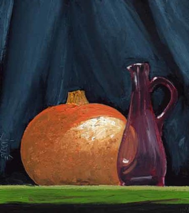 Schilderij getiteld "Pumpkin and little…" door Jiddje, Origineel Kunstwerk, Olie