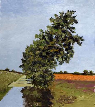 Schilderij getiteld "Tree near Jubbega" door Jiddje, Origineel Kunstwerk, Olie