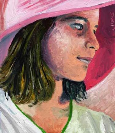 Schilderij getiteld "Girl with hat" door Jiddje, Origineel Kunstwerk, Olie