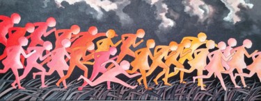 Peinture intitulée "Où court on ? - Whe…" par Jocelyne Deschamps-Kus, Œuvre d'art originale, Acrylique Monté sur Châssis en…