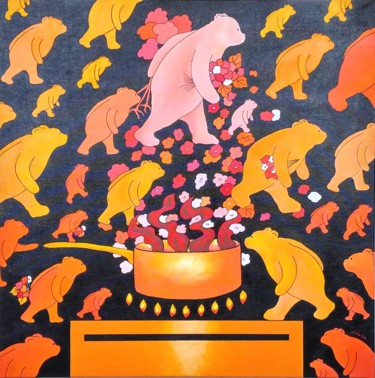 Peinture intitulée "La soupe de fleurs !" par Jocelyne Deschamps-Kus, Œuvre d'art originale, Acrylique