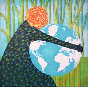 Pintura titulada "Rose protégeant la…" por Jocelyne Deschamps-Kus, Obra de arte original, Acrílico Montado en Bastidor de ca…