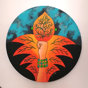 Картина под названием "Femme végétale" - Jocelyne Deschamps-Kus, Подлинное произведение искусства, Акрил Установлен на Дерев…