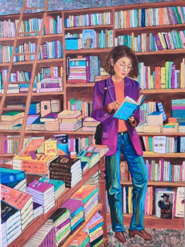Painting titled "A World of Words" by Jie Song, Original Artwork, Oil