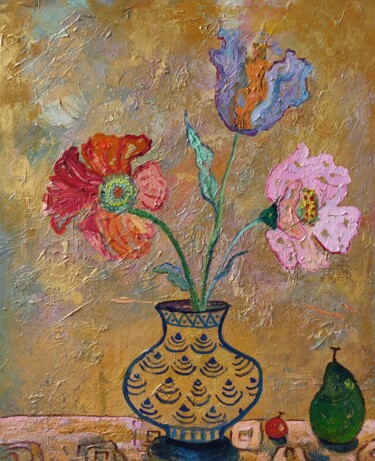 Картина под названием "Floral Arrangement…" - Jie Song, Подлинное произведение искусства, Масло