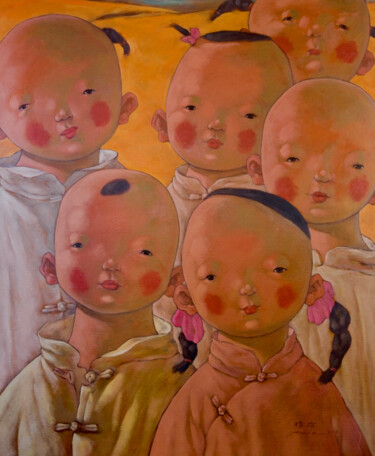 Painting titled "Children2" by Jie Xu, Original Artwork, Oil