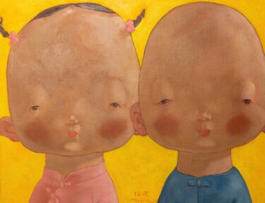 Malerei mit dem Titel "Children4" von Jie Xu, Original-Kunstwerk, Pigmente