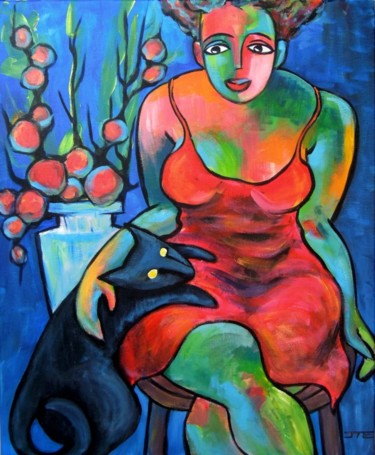 Peinture intitulée "19-femme-en-robe-ro…" par Jie Zh, Œuvre d'art originale, Acrylique