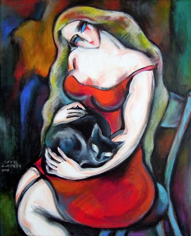 Painting titled "ROBE ROUGE" by Jie Zh, Original Artwork