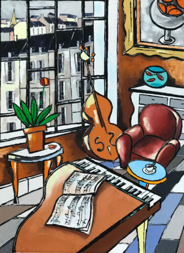 Malerei mit dem Titel "PIANO A LA TASSE DE…" von Jiel, Original-Kunstwerk, Öl