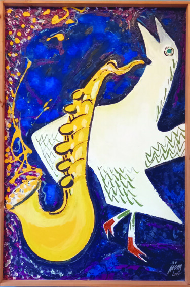 Painting titled "BIRD 1" by Jiem, Original Artwork, Acrylic Mounted on Wood Panel
