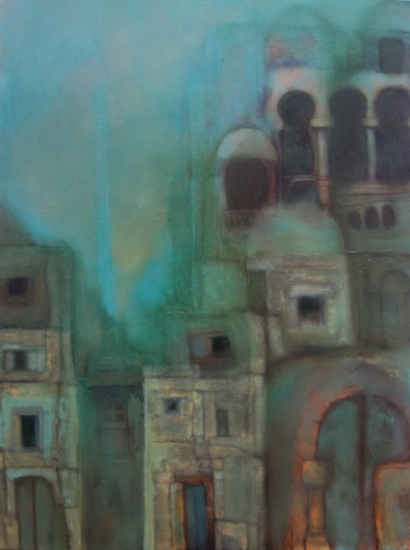 Malerei mit dem Titel "la-ville-bleue.jpg" von Jihene Benabda, Original-Kunstwerk, Öl